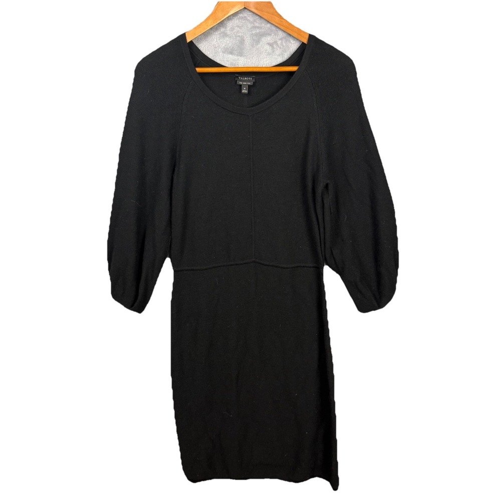 Talbots Women's Sweater Dress Merino Wool Black Medium Old Money Quiet Luxury‎